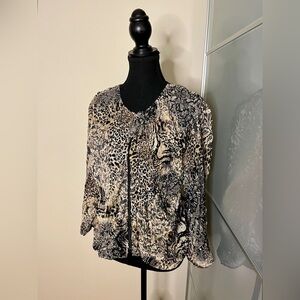 Vintage Joseph Ribkoff bomber style evening jacket, sequins, black, tan, zip. 🖤💛